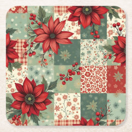 Porta-copo De Papel Quadrado Padrão de Colcha Floral de Natal Vintage Festivo
