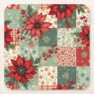 Porta-copo De Papel Quadrado Padrão de Colcha Floral de Natal Vintage Festivo