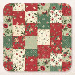 Porta-copo De Papel Quadrado Padrão de Colcha Floral de Natal Vintage Festivo