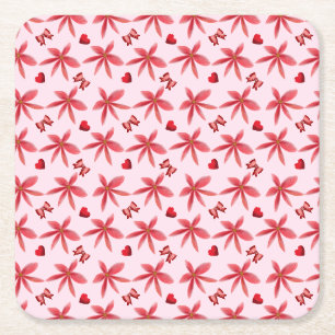 Porta-copo De Papel Quadrado Padrão de Coração Floral Vermelho Fofo Sem Costura