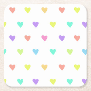 Porta-copo De Papel Quadrado Padrão de Corações Arco-Íris de Pastel Bonito