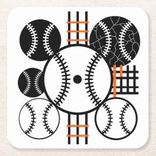 Porta-copo De Papel Quadrado Padrão de cores laranja preto e branco de Baseball