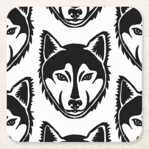 Porta-copo De Papel Quadrado Padrão de corte Lino do retrato preto e branco do 