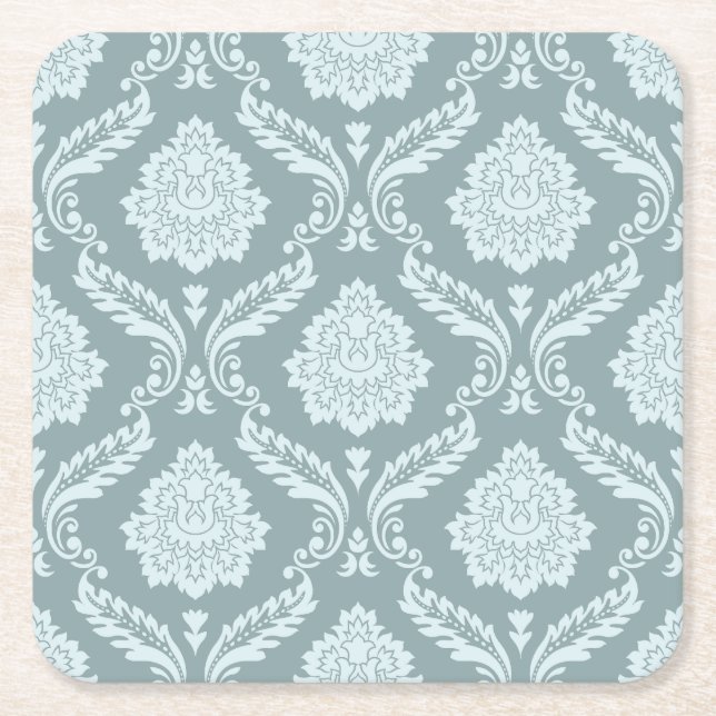 Porta-copo De Papel Quadrado Padrão de Damasco Rococó Azul Ovo de Pato+Turquesa (Frente)