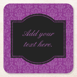Porta-copo De Papel Quadrado Padrão de Damasco Roxo Vintage com Texto Personali