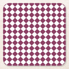 Porta-copo De Papel Quadrado Padrão de Diamante em Xadrez Branco e Borgonha