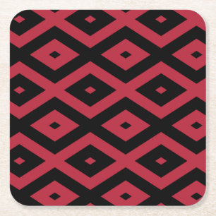 Porta-copo De Papel Quadrado Padrão de diamante vermelho e preto