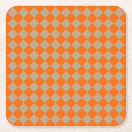 Porta-copo De Papel Quadrado Padrão de Diamante Xadrez Bege Laranja