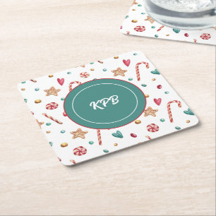 Porta-copo De Papel Quadrado Padrão de Doces Doce Monograma Quadrado de Papel A
