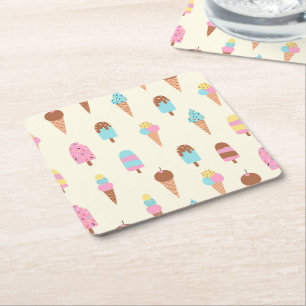 Porta-copo De Papel Quadrado Padrão de doçura de Sorvete de Pastel