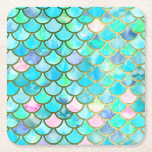 Porta-copo De Papel Quadrado Padrão de Escalas de Sereia da Sereia Azul Aqua