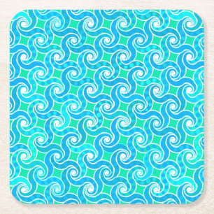 Porta-copo De Papel Quadrado Padrão de espiral abstrato - Azul, verde Jade e br