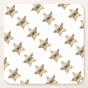Porta-copo De Papel Quadrado Padrão de Estrelas de Natal Elegante Dourada