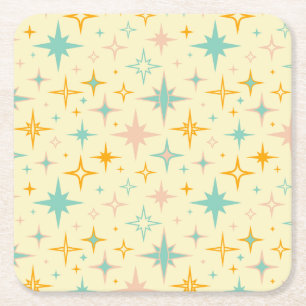 Porta-copo De Papel Quadrado Padrão de estrelas retrô coloridas