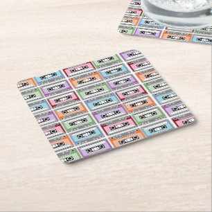 Porta-copo De Papel Quadrado Padrão de Fitas Cassete Retro Pastel