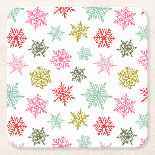 Porta-copo De Papel Quadrado Padrão de floco de neve multicolorido – Natal de i