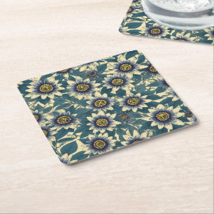 Porta-copo De Papel Quadrado Padrão de Flor Azul Paixão