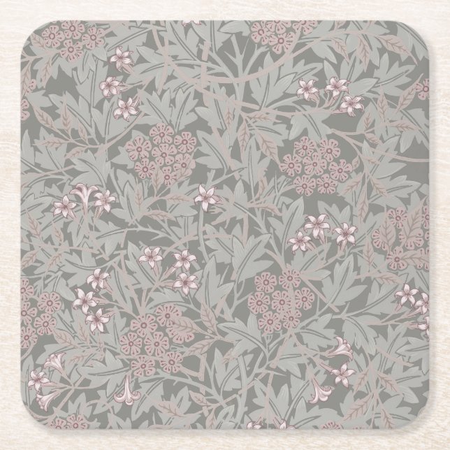 Porta-copo De Papel Quadrado Padrão de Flor de Jasmim de William Morris (Frente)
