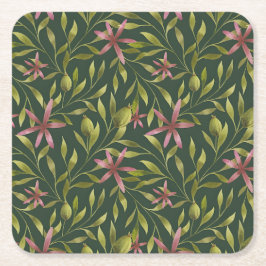 Porta-copo De Papel Quadrado Padrão de Flor Rosa Elegante em Fundo Escuro