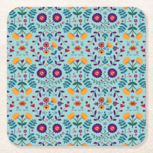Porta-copo De Papel Quadrado Padrão de Flores de Arte Popular Bonito
