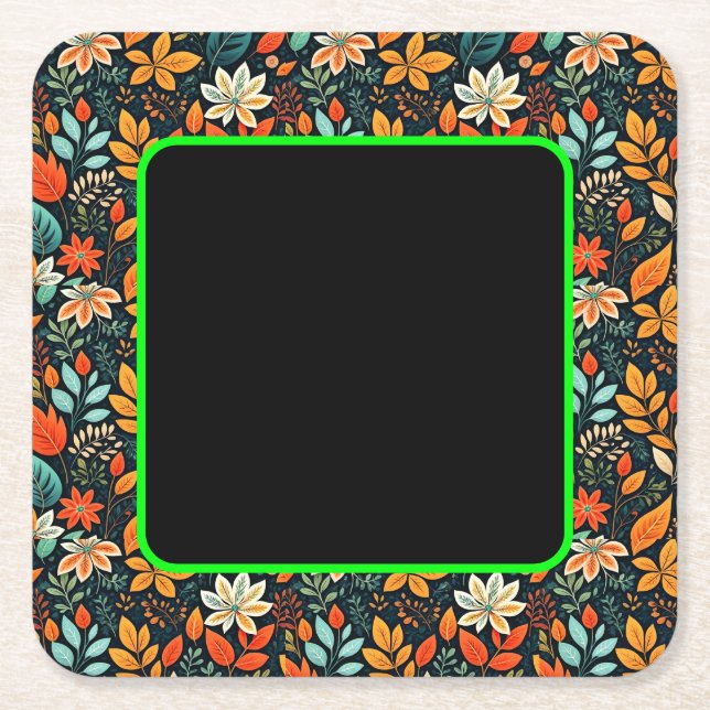Porta-copo De Papel Quadrado Padrão de Flores Exóticas Florais (Frente)
