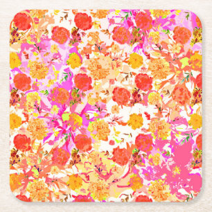 Porta-copo De Papel Quadrado Padrão de flores fofas femininas