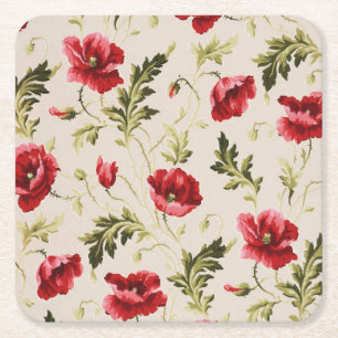 Porta-copo De Papel Quadrado Padrão de flores papoulas vermelhas brilhantes vin