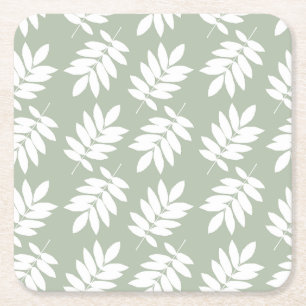 Porta-copo De Papel Quadrado Padrão de Folha de Idoso Branco no Verde