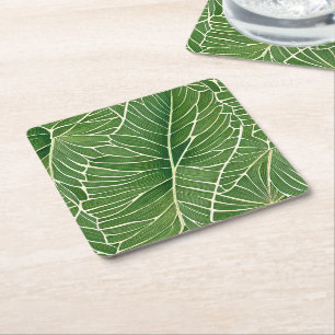 Porta-copo De Papel Quadrado Padrão de Folhas Tropicais Verde de Aquarela