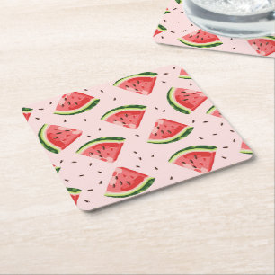 Porta-copo De Papel Quadrado Padrão de Fruta de melancia de aquarela