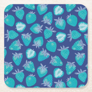Porta-copo De Papel Quadrado Padrão de Fruta de Morango Azul-Cinto