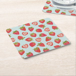 Porta-copo De Papel Quadrado Padrão de Fruta Morango de Verão