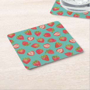 Porta-copo De Papel Quadrado Padrão de Fruta Morango de Verão