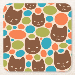 Porta-copo De Papel Quadrado Padrão de Gatos de bolinhas