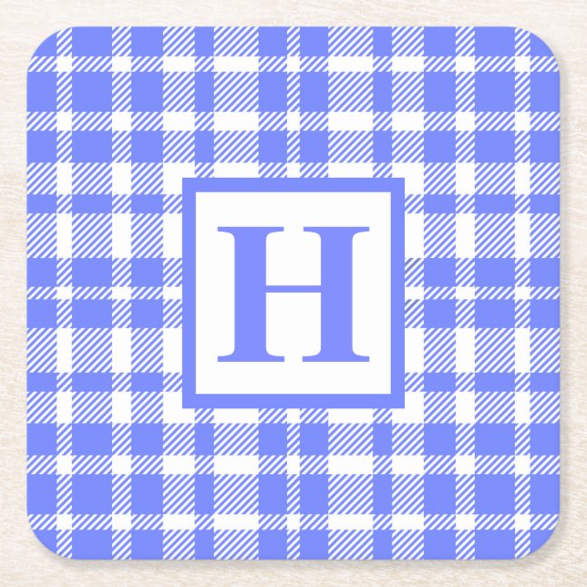 Porta-copo De Papel Quadrado Padrão de Gingham Azul (Frente)