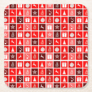 Porta-copo De Papel Quadrado Padrão de Grade de Natal Vermelho Moderno Minimali