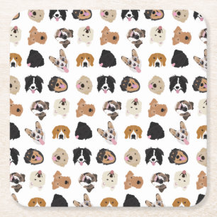 Porta-copo De Papel Quadrado Padrão de Ilustração da Face de Cachorro Bonito