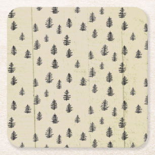 Porta-copo De Papel Quadrado Padrão de Ilustração de Montanha de Árvore Rústico