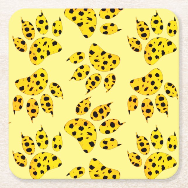 Porta-copo De Papel Quadrado Padrão de impressão de pata-leopardo (Frente)