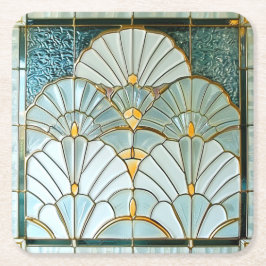 Porta-copo De Papel Quadrado Padrão de leque elegante em verde dourado Art Deco