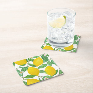 Porta-copo De Papel Quadrado Padrão de limão branco verde-amarelo