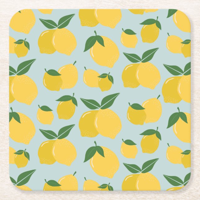 Porta-copo De Papel Quadrado Padrão De Limão Fruta Retroativa Amarelo Em Verde (Frente)