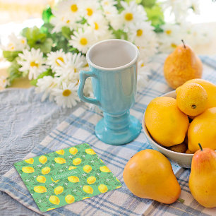 Porta-copo De Papel Quadrado Padrão de limão nome personalizado amarelo verde