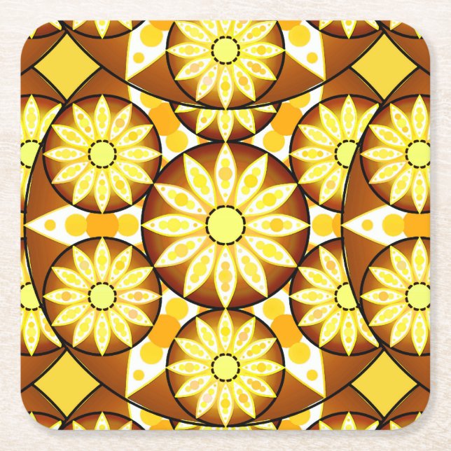 Porta-copo De Papel Quadrado Padrão de mandala, tons de marrom e ouro (Frente)
