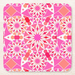 Porta-copo De Papel Quadrado Padrão de mandala, tons de rosa e coral