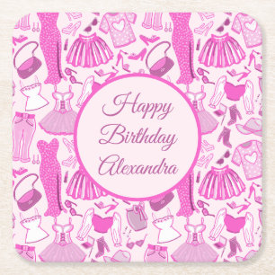 Porta-copo De Papel Quadrado Padrão de Moda Rosa e Rosa Quente de Barbiecore