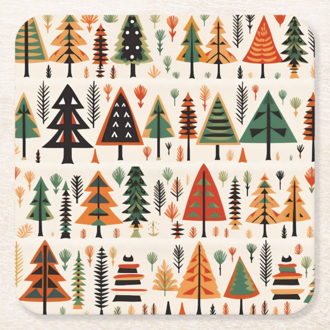 Porta-copo De Papel Quadrado Padrão de Natal de Arte Folclórica Escandinava (Frente)