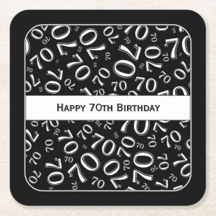 Porta-copo De Papel Quadrado Padrão de Números Pretos/Brancos "Feliz Aniversári