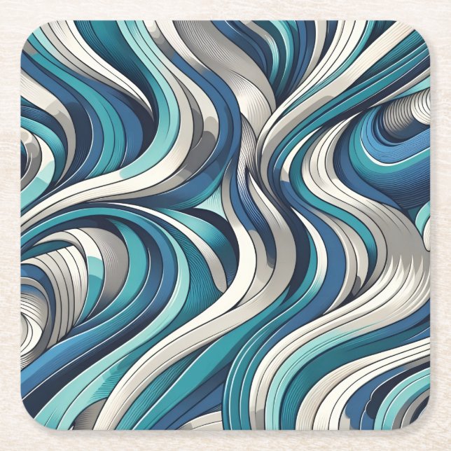 Porta-copo De Papel Quadrado Padrão de onda inspirado no oceano (Frente)