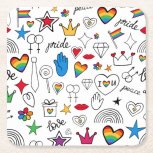 Porta-copo De Papel Quadrado Padrão de Orgulho gay Doodle